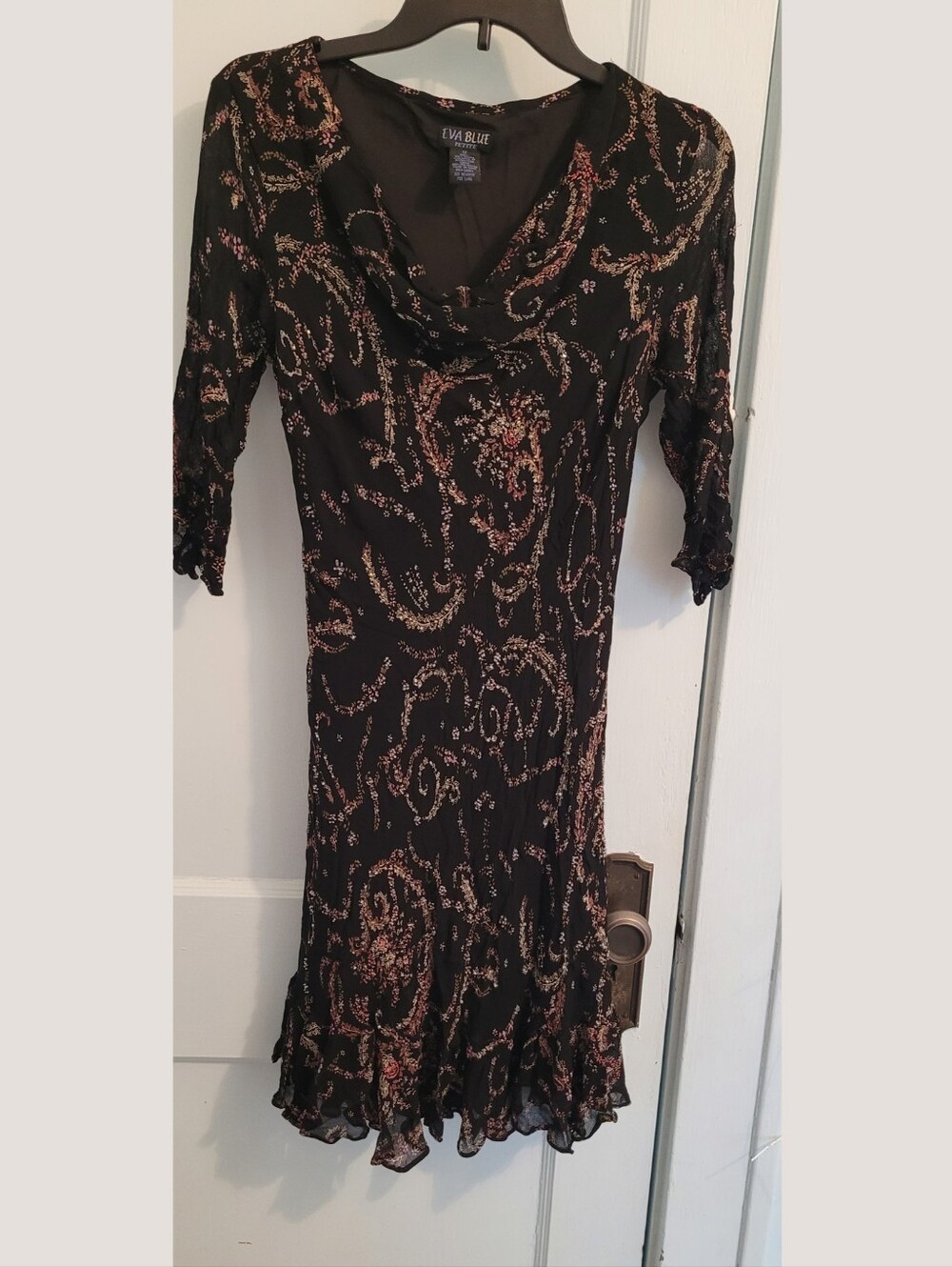 Eva Blue Black Midi Dress with Pink and Gold Paisley Print